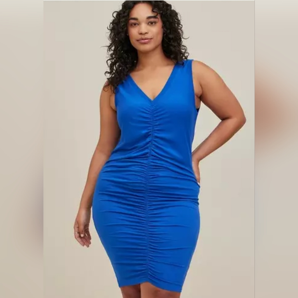 Torrid Blue Mini Jersey Ruched Bodycon Dress Size 1X NWTs